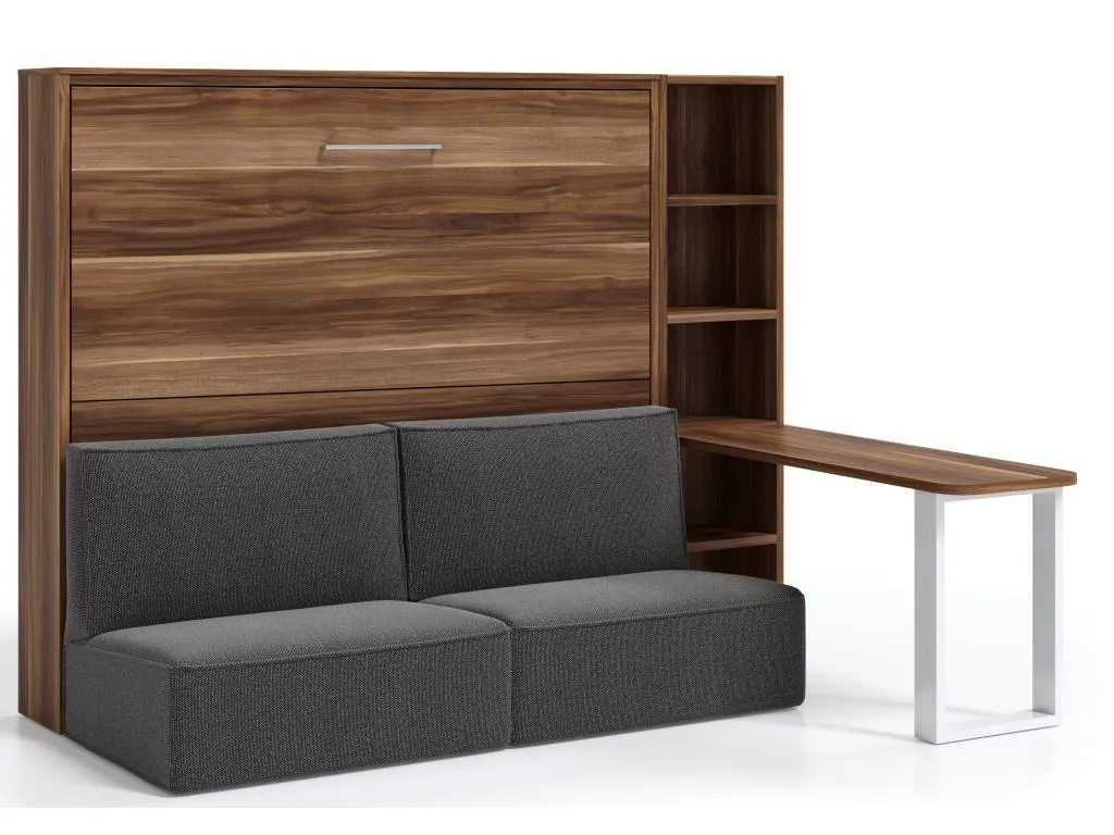 Cama escamoteable 120x200 sofá escritorio estante Homepleno-Sofá Beige-Estructura y fachada Homepleno claro pafm19796