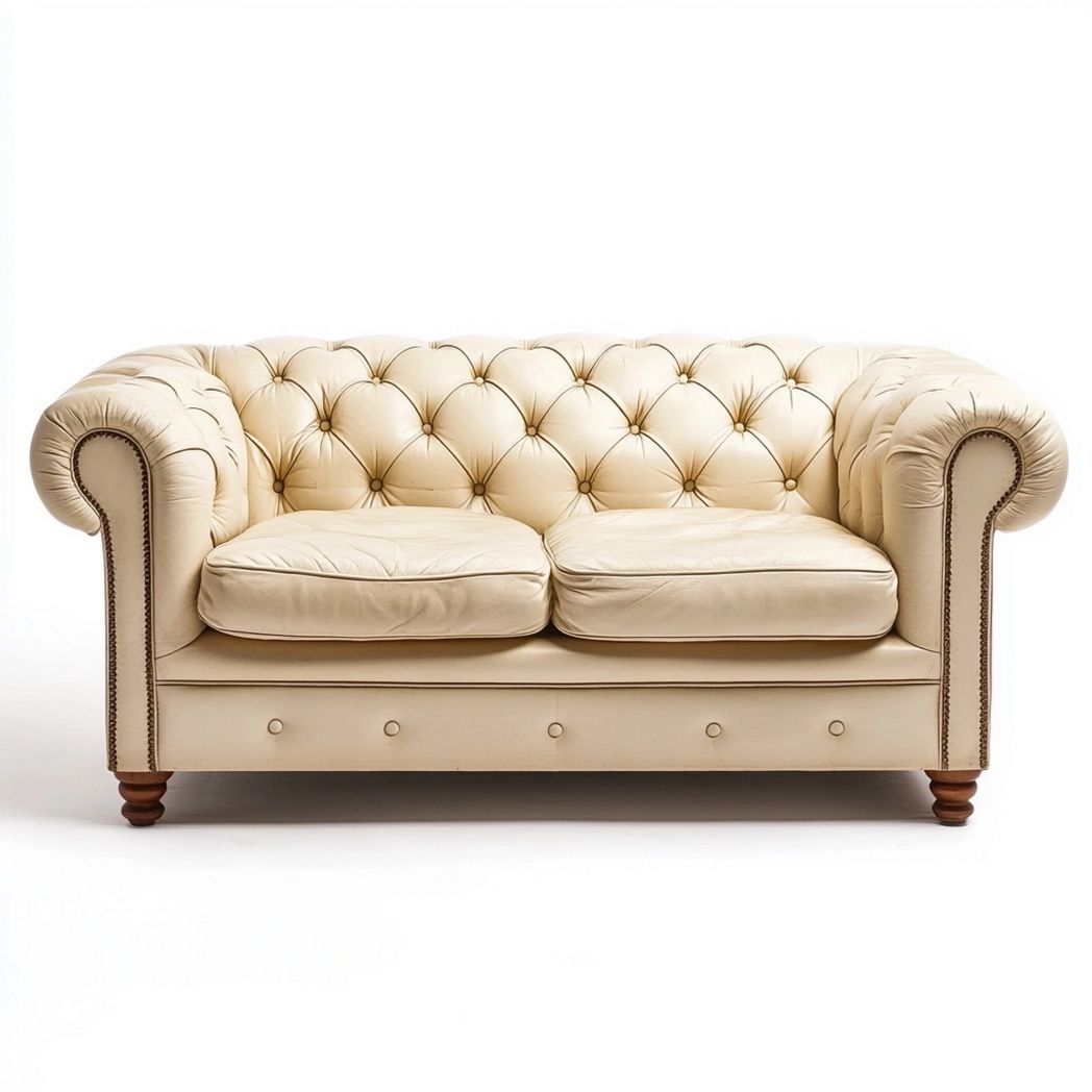 Sofá Chesterfield Clásico Cuero Crema Sala 2 Plazas