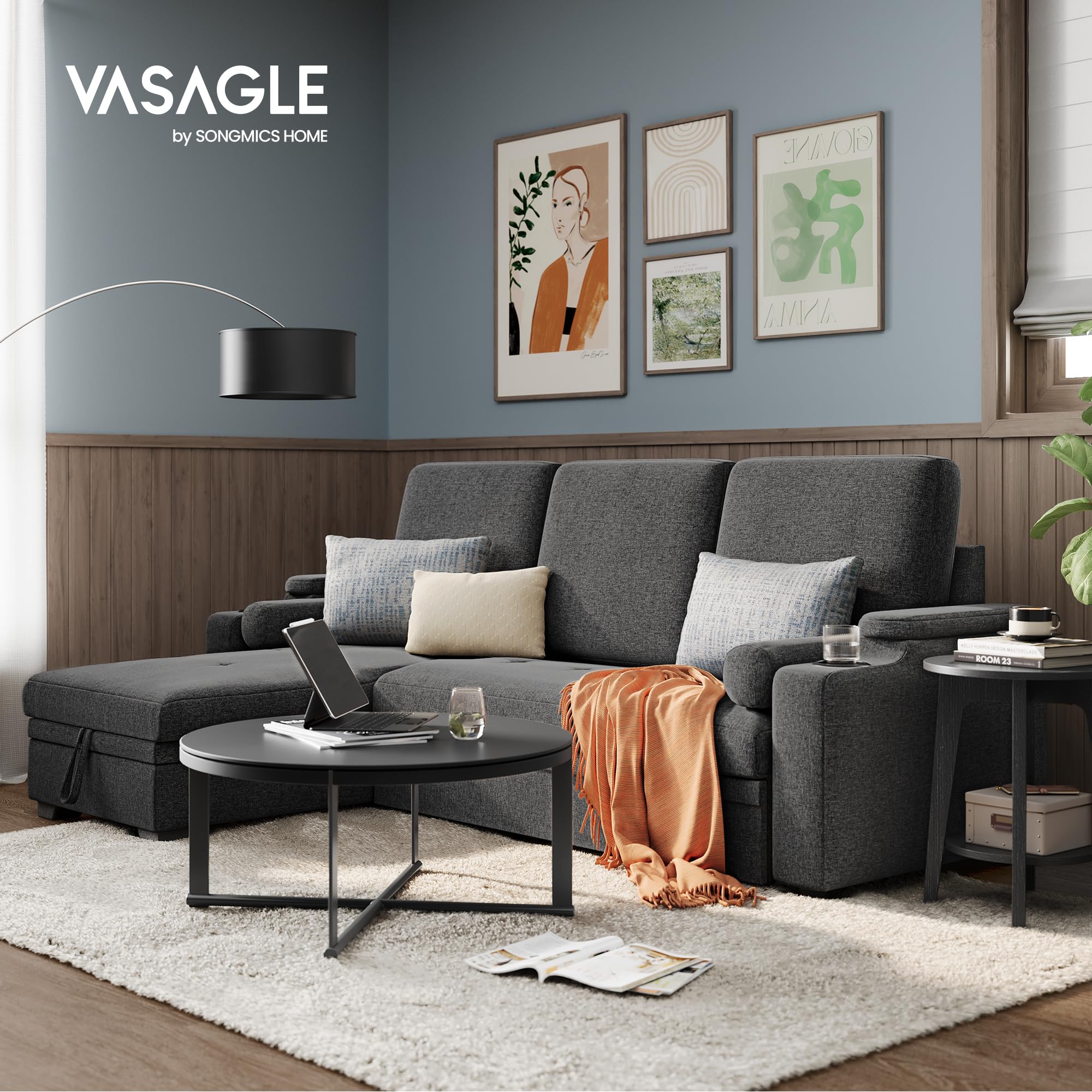Sofá cama gris con almacenamiento Vasagle
