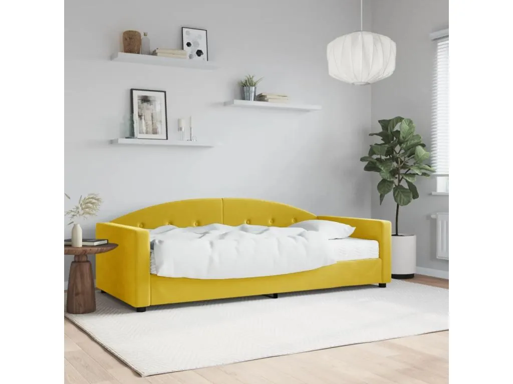 Sofá cama con colchón terciopelo amarillo 90x200 cm