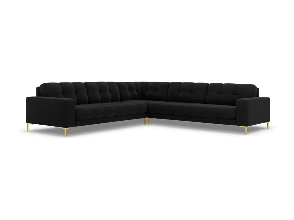 Casabellaes - Sofá esquinero simétrico Casabellaes 6 plazas de terciopelo negro - 256x256x75cm YMDF25916