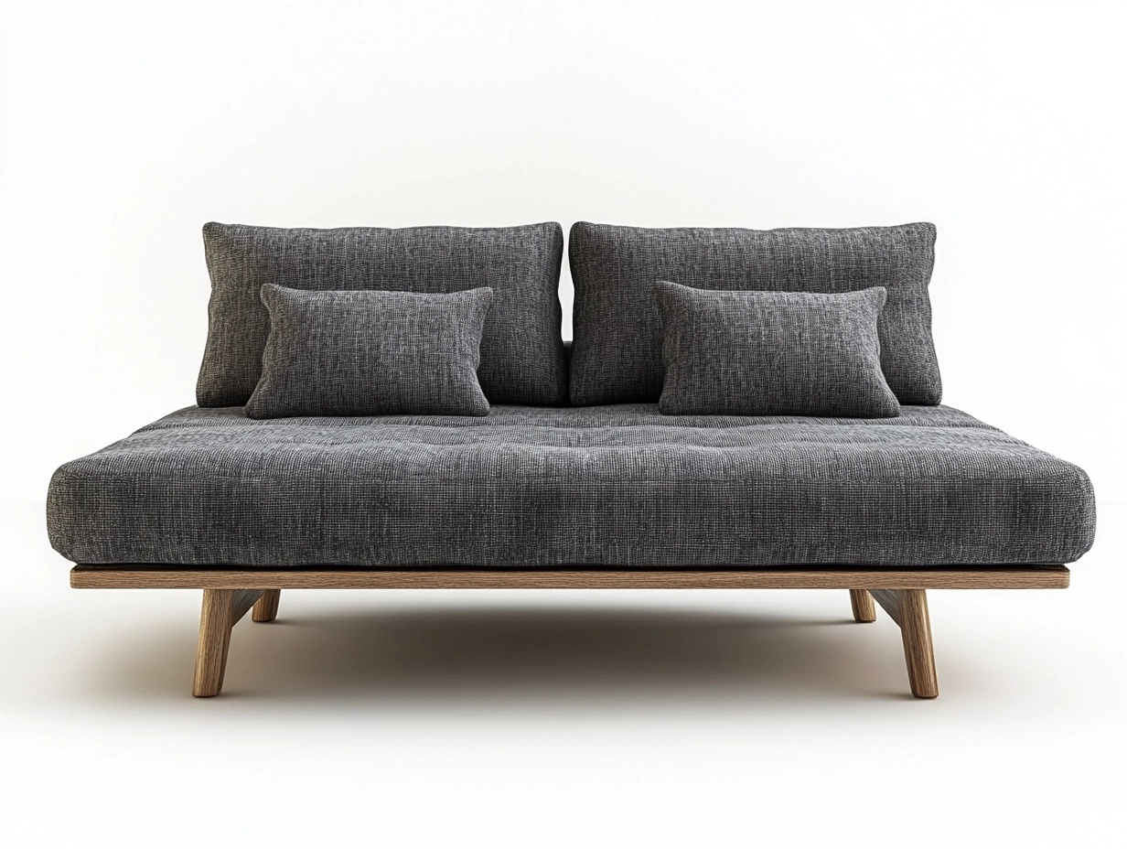 Sofá cama doble 180x90cm para sala estilo moderno minimalista tapizado en tela gris estructura de madera