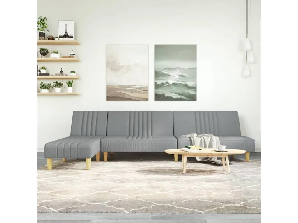 Sofá cama en forma de L tela gris claro 255x140x70 cm