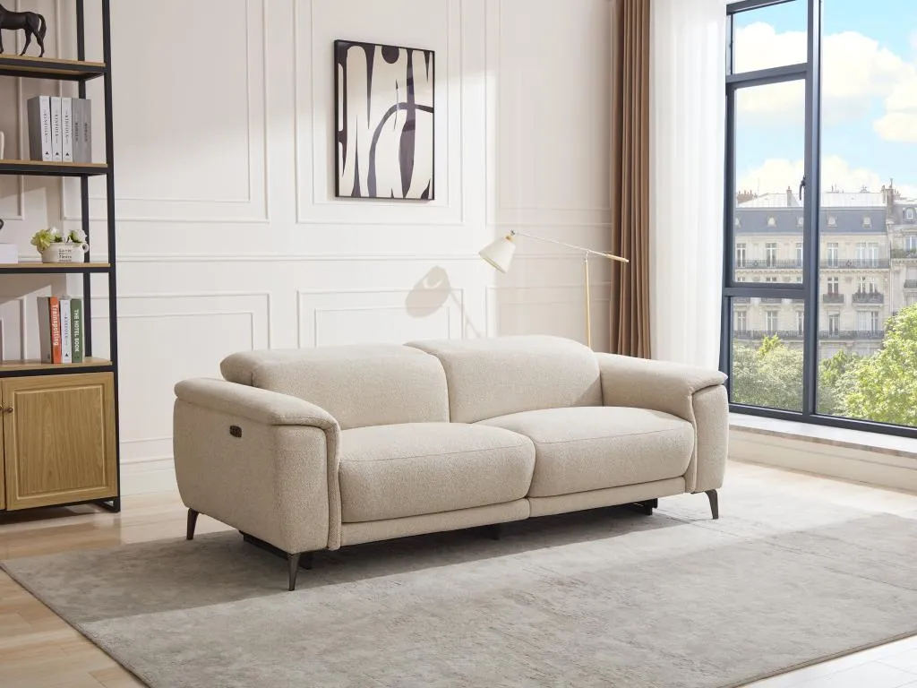 Sofá de 3 plazas reclinable eléctrico de tela texturizada beige Boverdeco