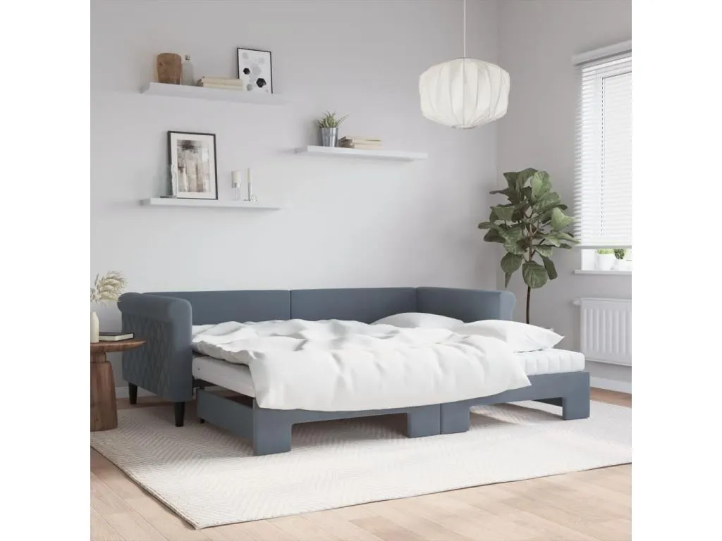 Sofá cama Prietocasa con colchón terciopelo gris oscuro 90x200 cm