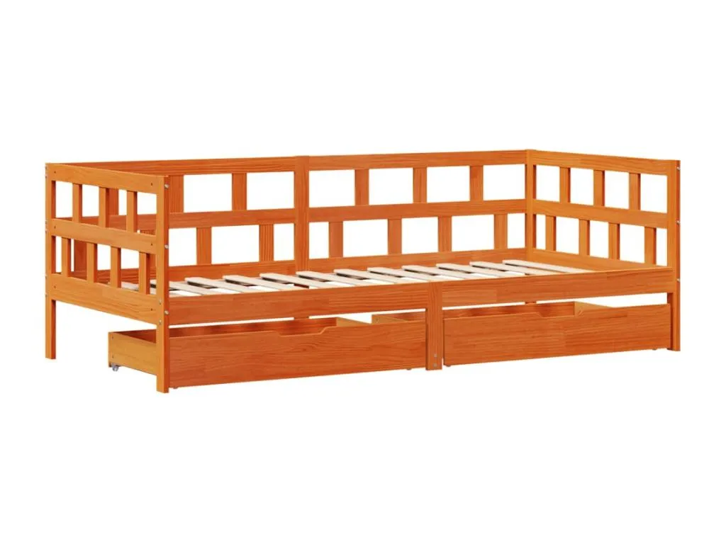 Sofá cama con cajones confeccionado en madera maciza Vivirsingular de color marrón cera tamaño 90x190 cm ncsq62958