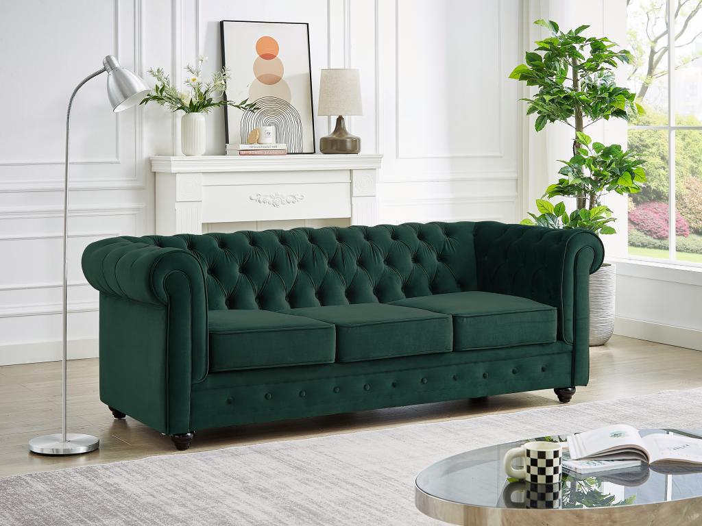 Sofá 3 plazas de terciopelo verde CHESTERFIELD