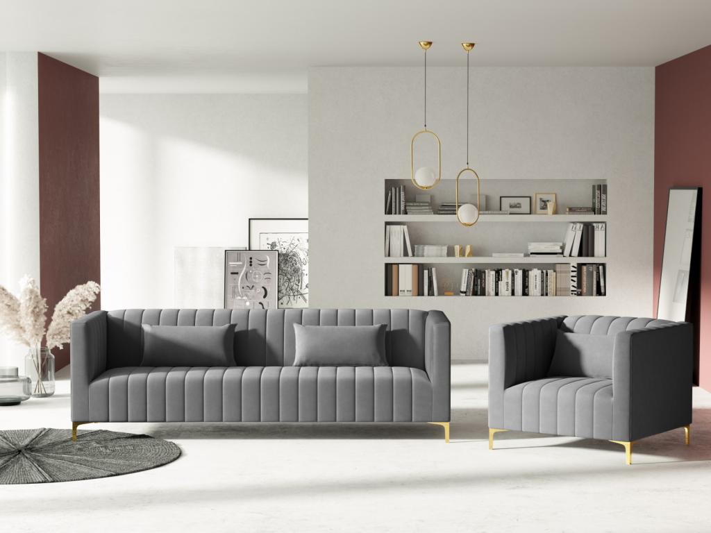 Joliven- Sofá 3 plazas de gris claro- 220x85x74cm