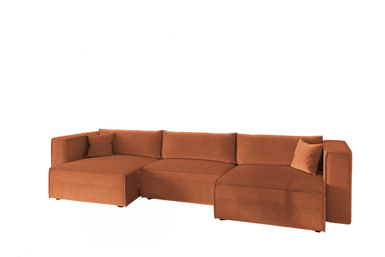 Sofá panorámico cama en terciopelo acanalado color terracota ph2920h1