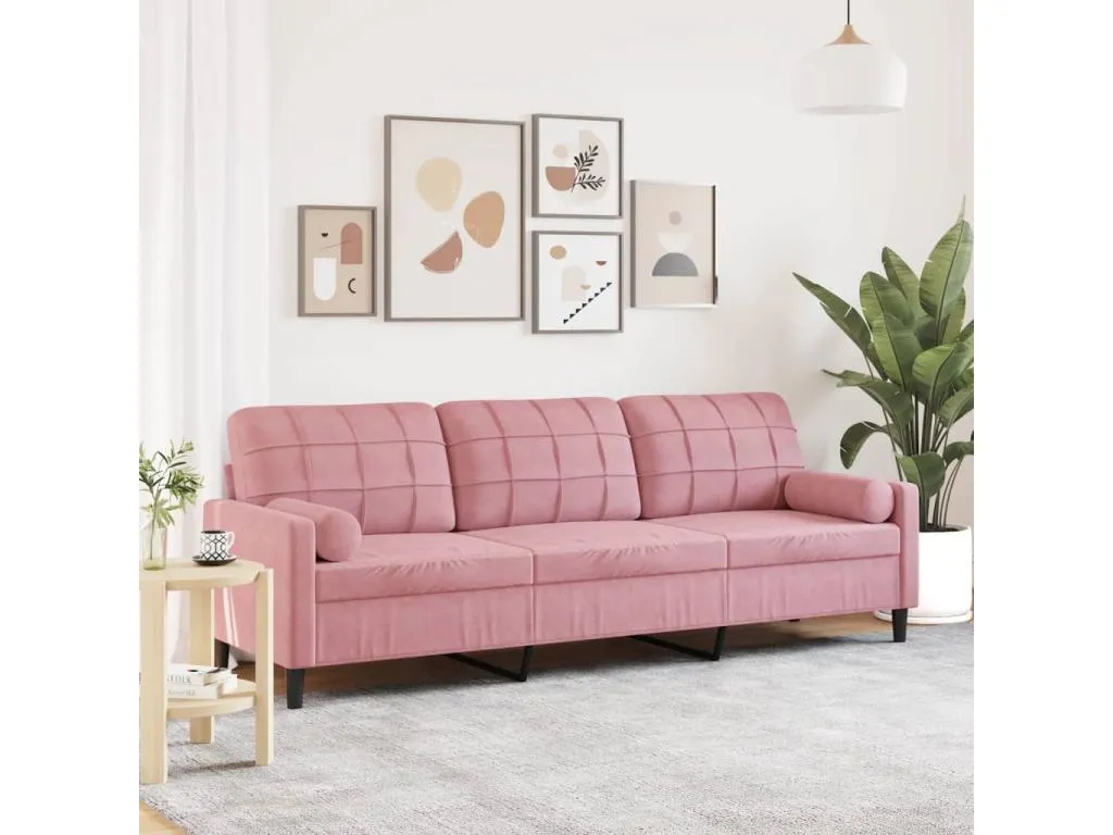 Sofá de 3 plazas con cojines terciopelo rosa 210 cm HJXV80031
