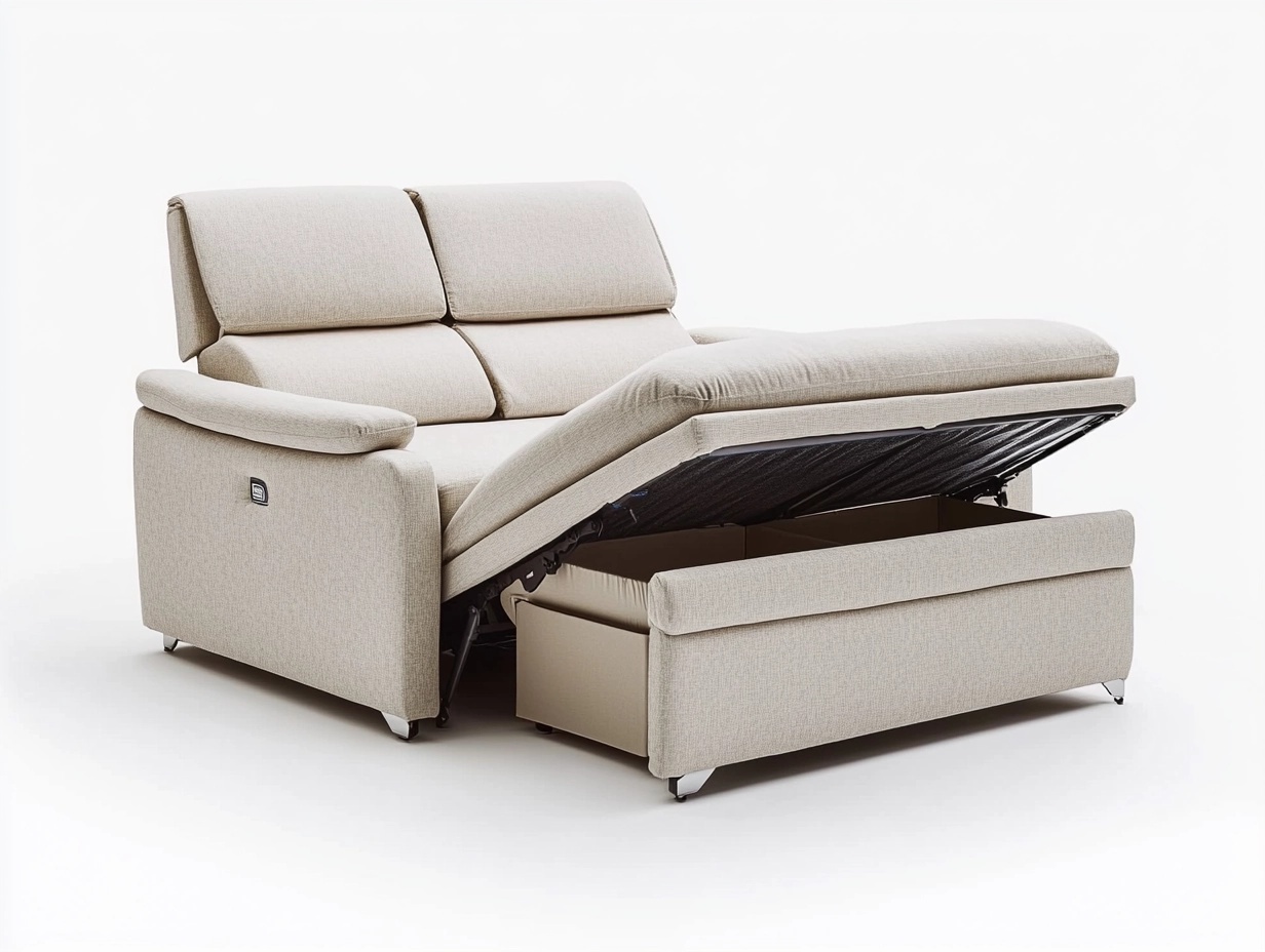 Sofá cama beige multifuncional de tela con almacenamiento para sala de estar 190x90x95cm PQ9229426