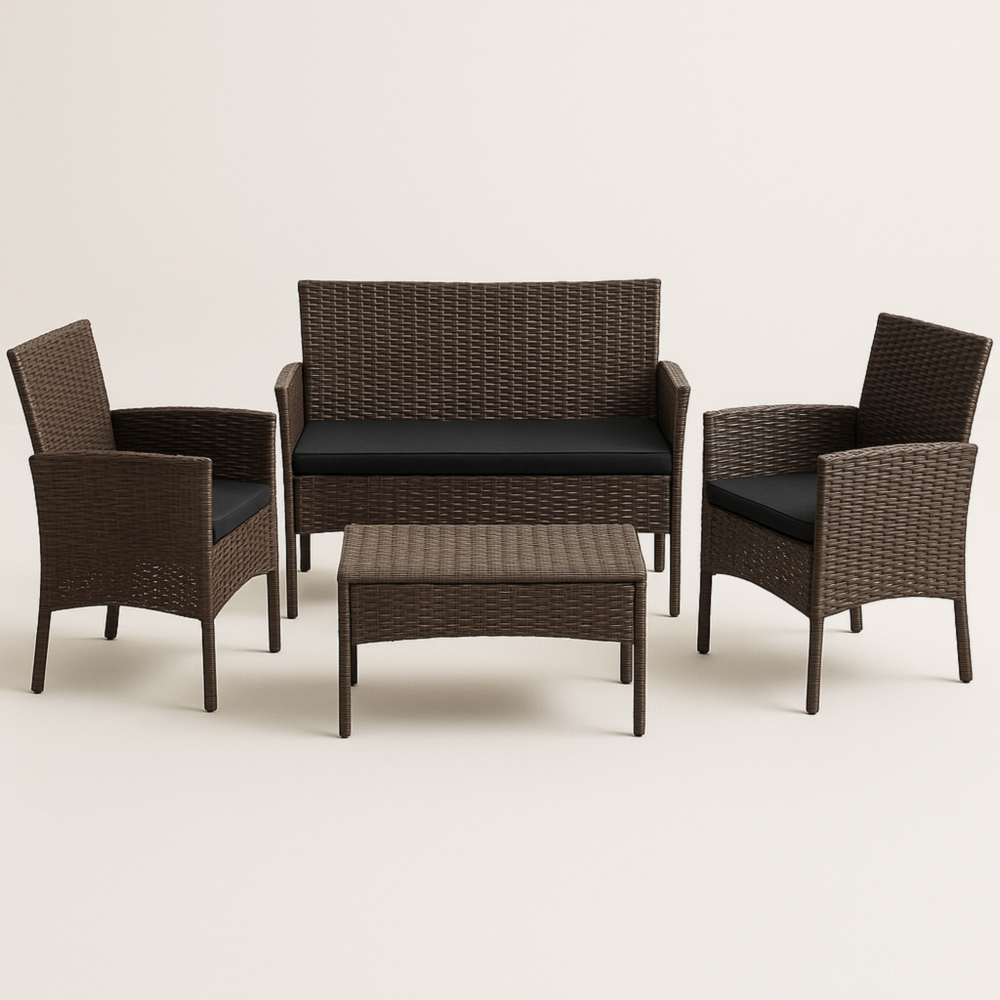 Conjunto de Exterior Sofá de 2 Plazas con 2 Sillones y Mesa de Centro