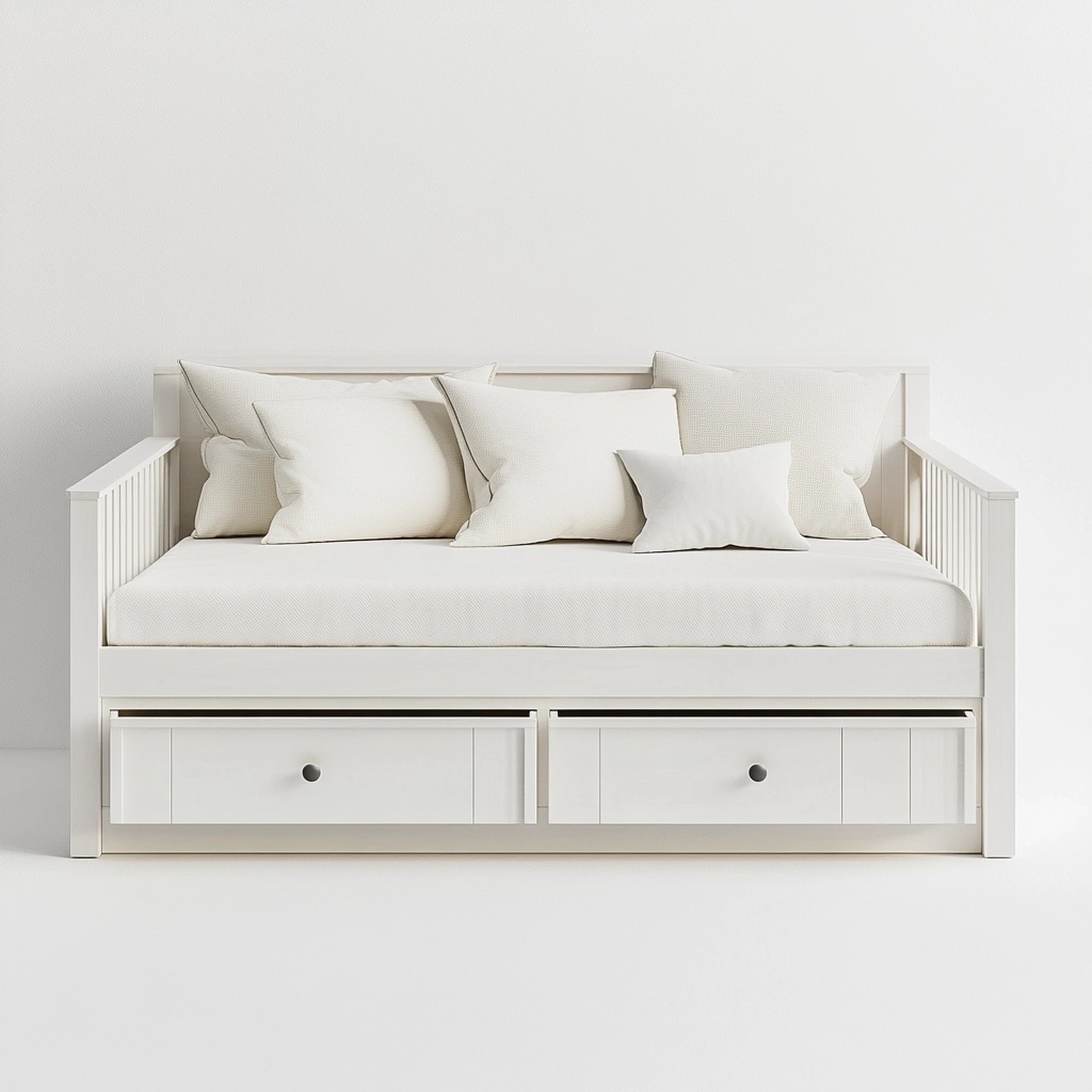 Sofá Cama Individual con Cajones de Madera Blanca para Dormitorio