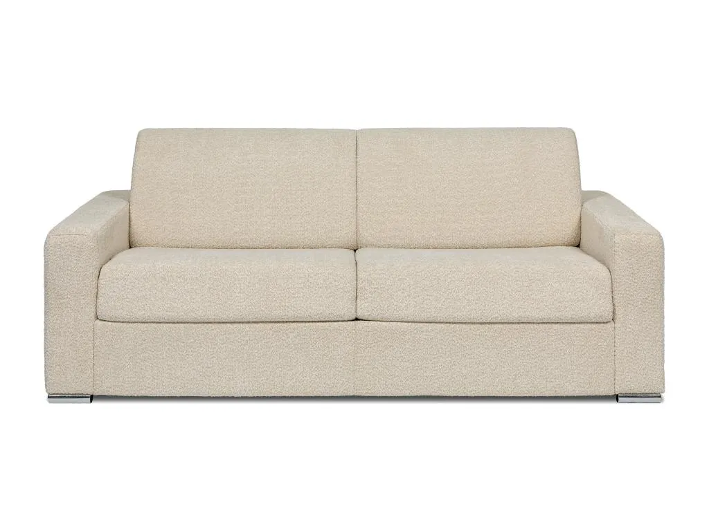 Sofá cama 4 plazas apertura rápida en tela rizada beige - Lamas 160 cm - Colchón de 18 cm Casahandy