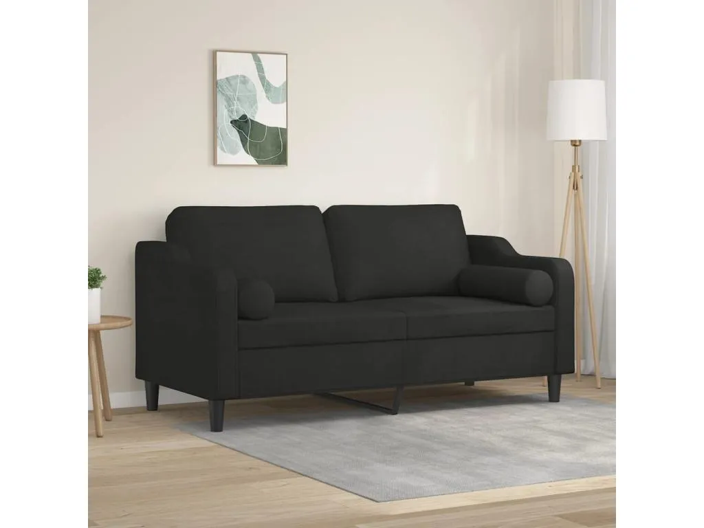 Sofá de 2 plazas con cojines tela negro 140 cm