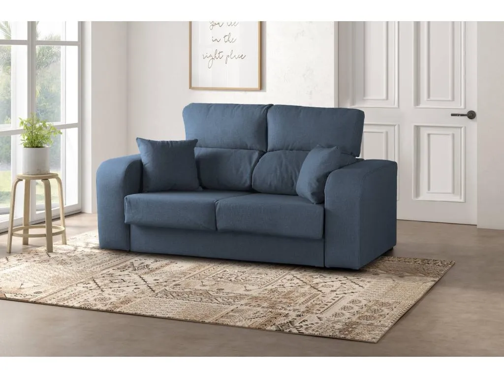 Sofá fijo Sancaldeco Sofá 3 plazas capitoné de tela Sofá reclinable multiposición 190x80h95 cm Azul Claro 88410IDTA