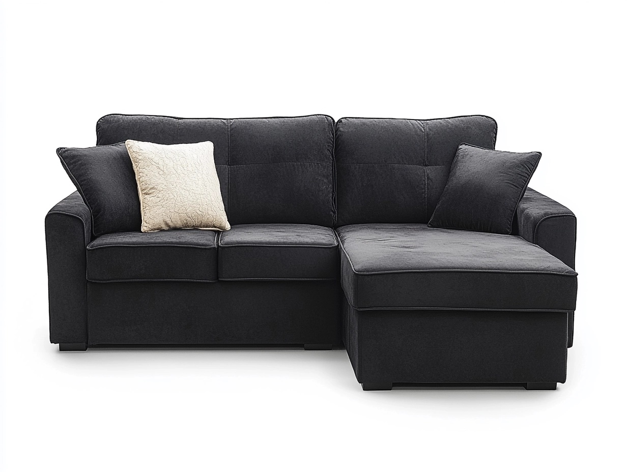 Sofá chaise longue tapizado en terciopelo gris oscuro – estilo contemporáneo