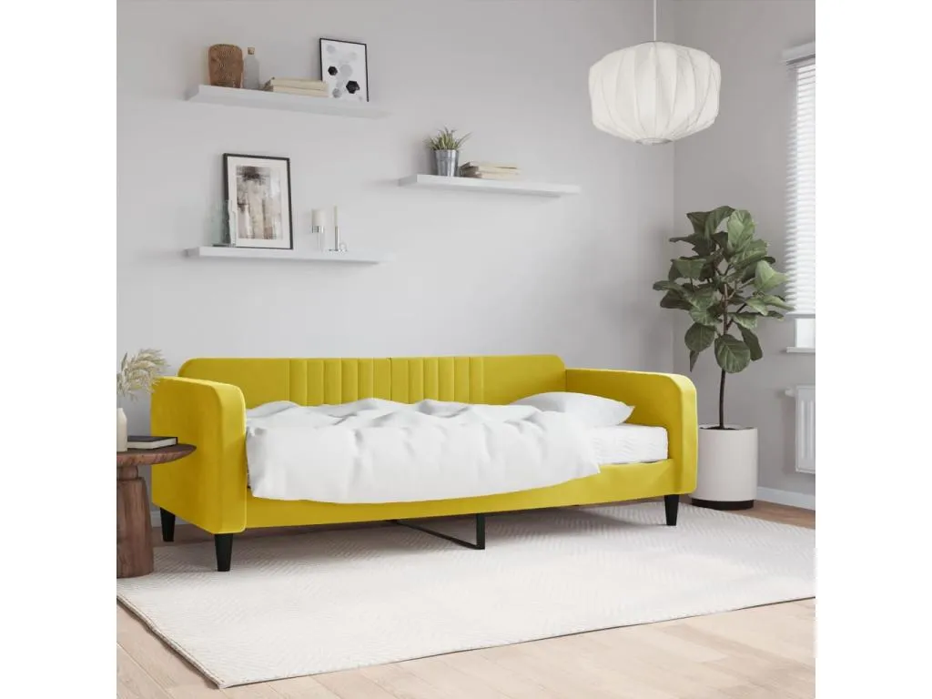 Decoencanto Sofá cama con colchón terciopelo amarillo 90x200 cm