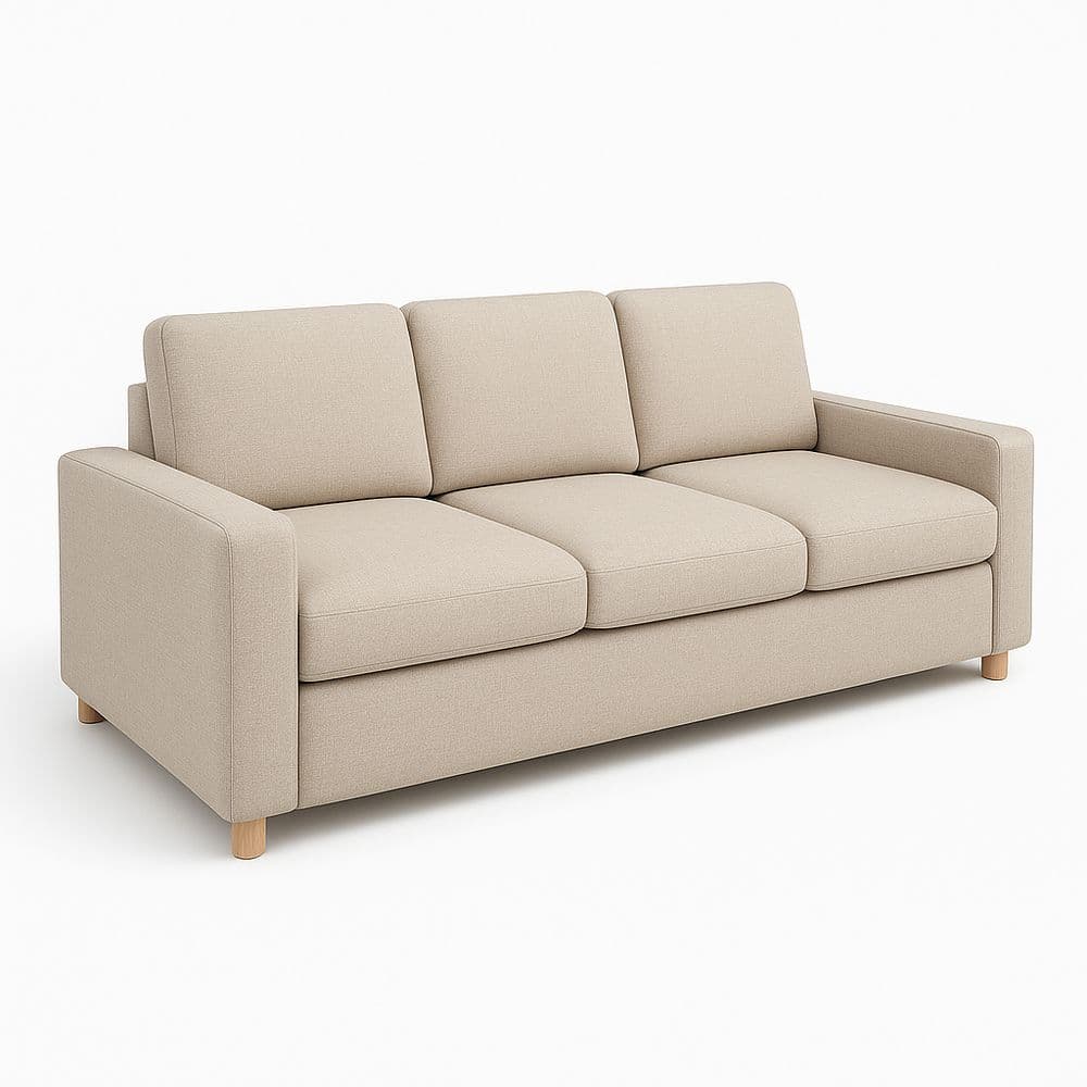 Sofá rectangular tres plazas 200cm beige moderno de tela madera