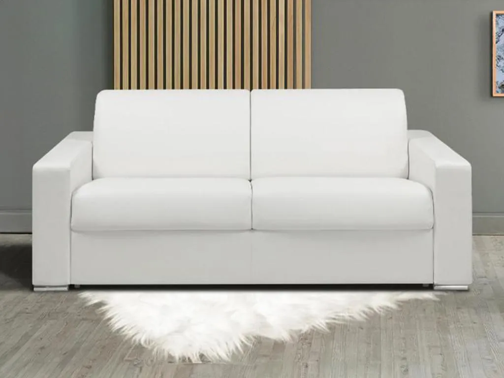 Sofá cama de 3 plazas tipo italiano de piel sintética Patriciabaezcasa - Blanco - Cama de 140 cm - Colchón de 18 cm
