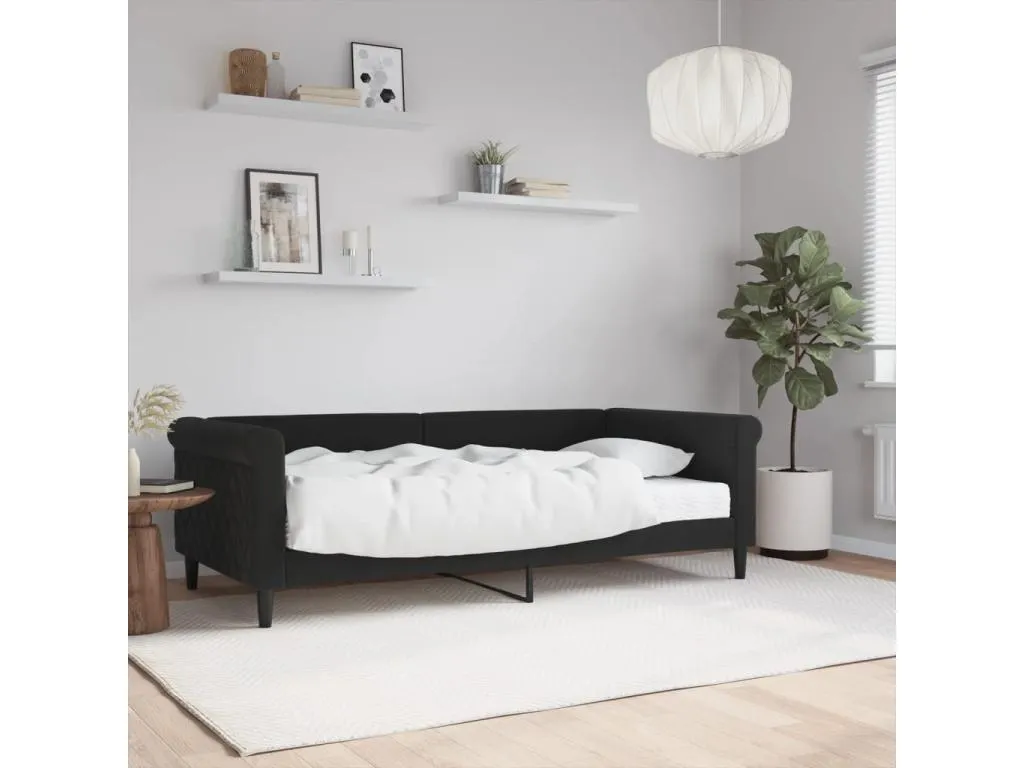 Sofá cama con colchón de terciopelo negro 90x190 cm qxjp93330