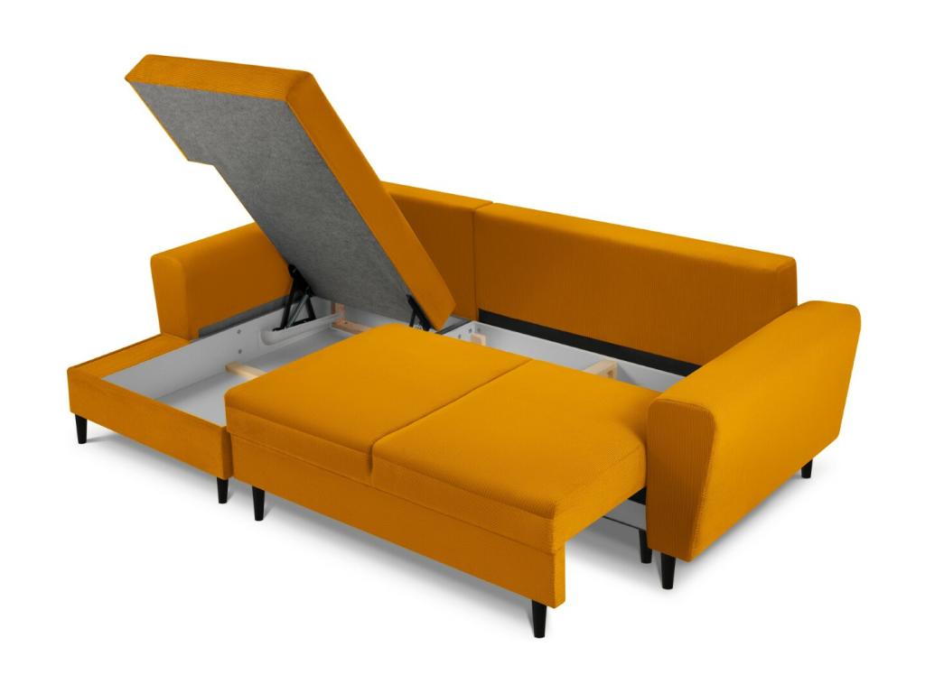 Nidolux- Sofá cama esquinero izquierdo con baúl de almacenaje 4 plazas de pana amarillo- 241x145x88cm
