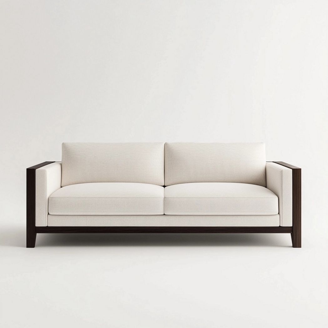 Sofá moderno de dos plazas tapizado en tela crema con estructura de madera 180 cm