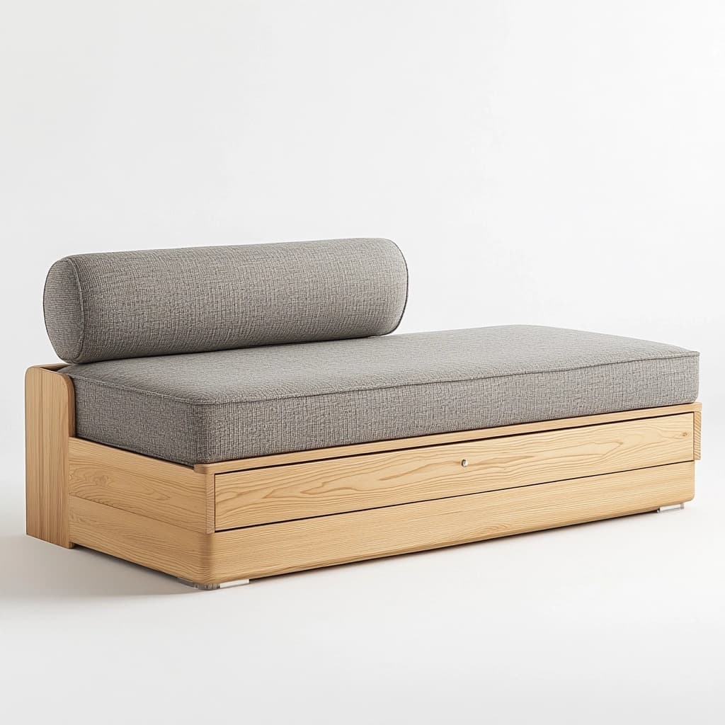 Sofá cama rectangular tapizado madera gris