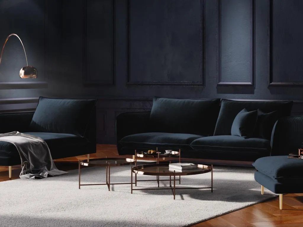 Chaise longue izquierda Nidovia de terciopelo azul oscuro 170x110x95 cm. sfc3741832