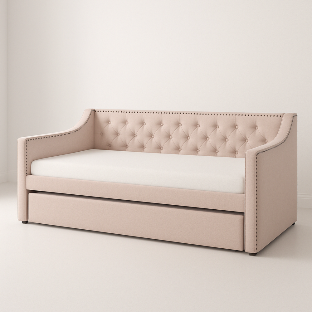Sofá Cama de Día Beige 200x85x100 cm con Cama Nido y Estructura de Madera