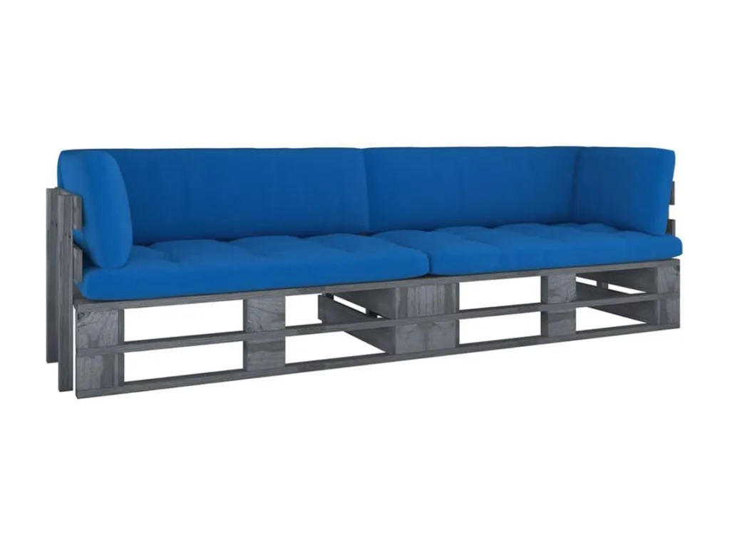 Sofá de palets 2 plazas cojines gris Boverdeco impregnada