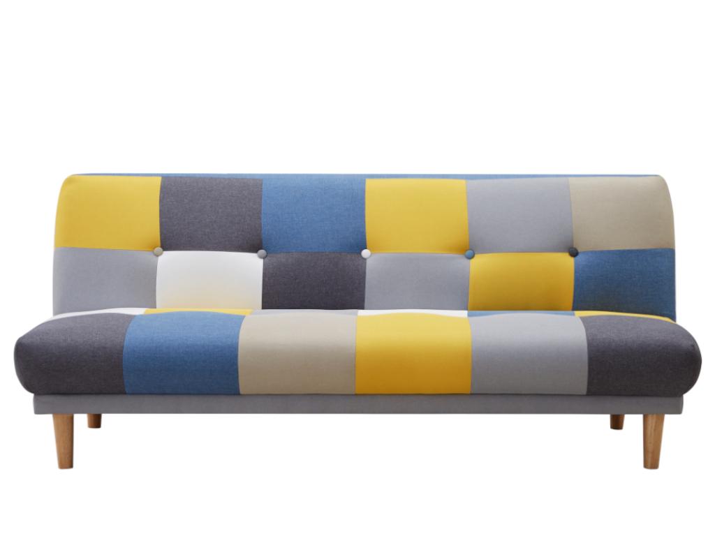 Sofá cama de tres plazas en tejido multicolor