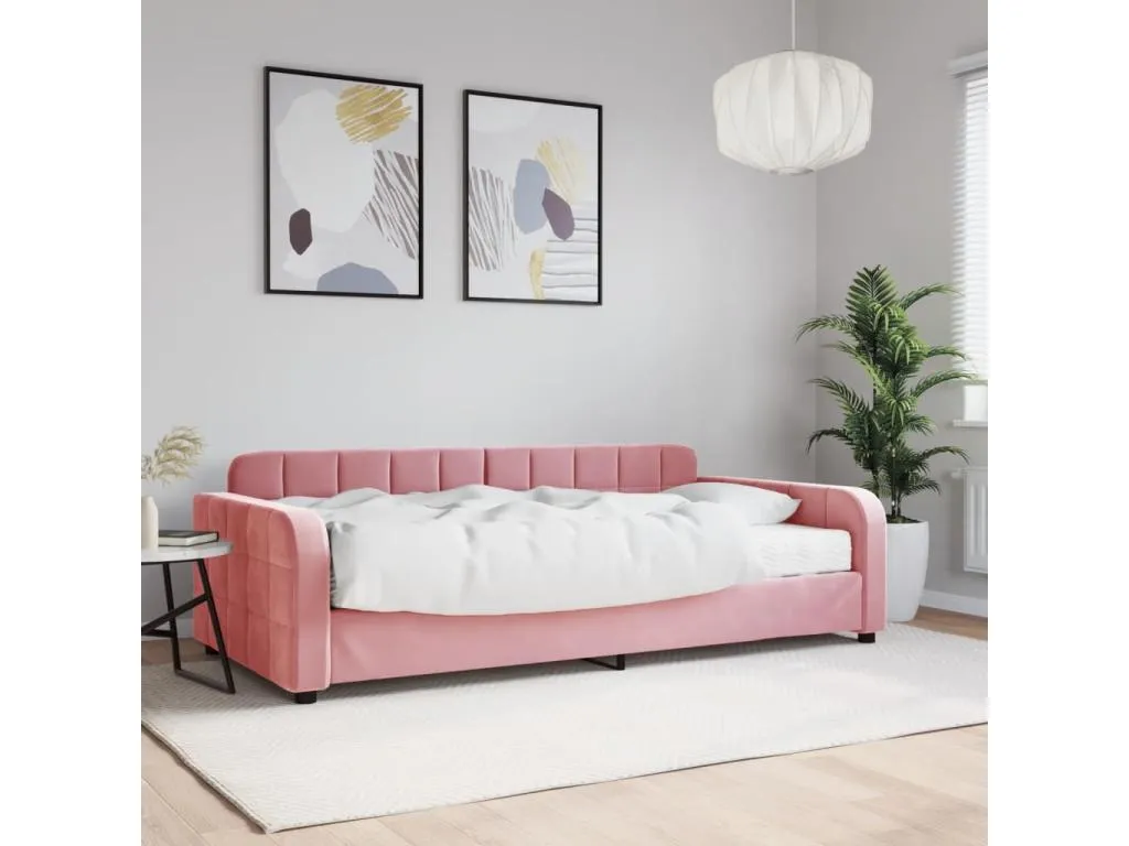 Sofá cama con colchón terciopelo rosa 100x200 cm GTQG69051