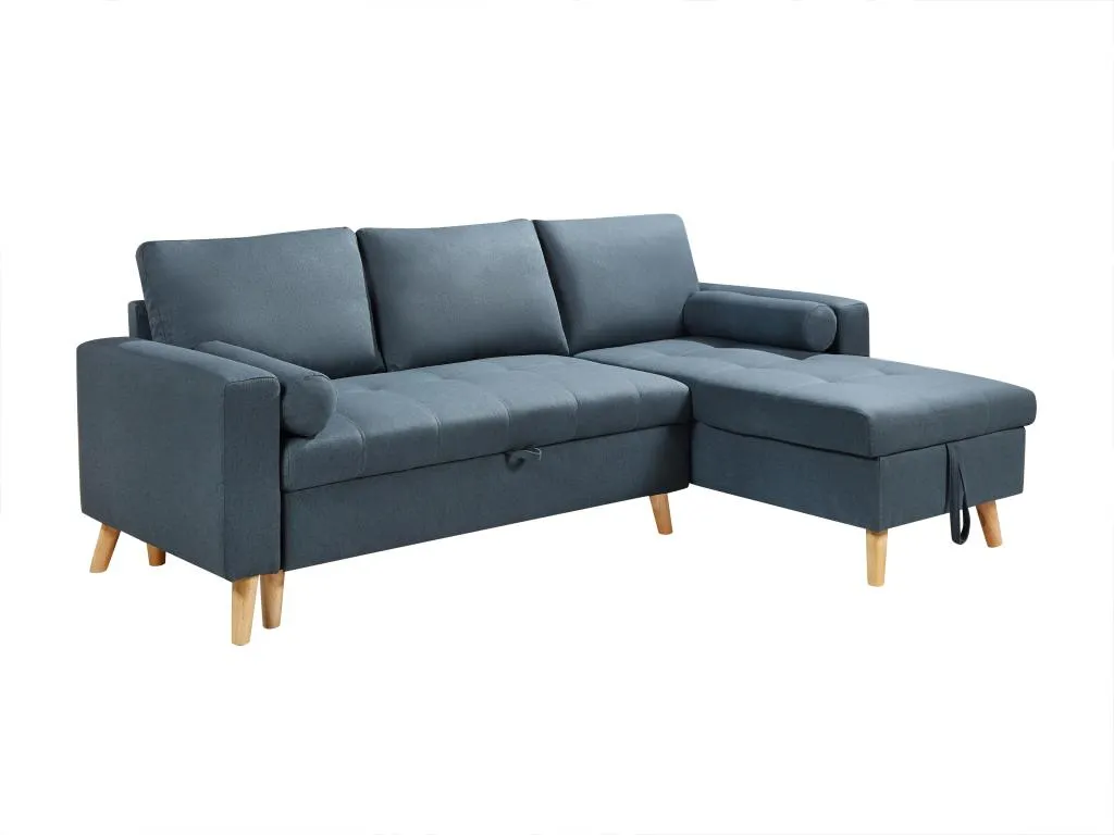 Sofá cama rinconera reversible de tela verde azulado con arcón Hogarsens