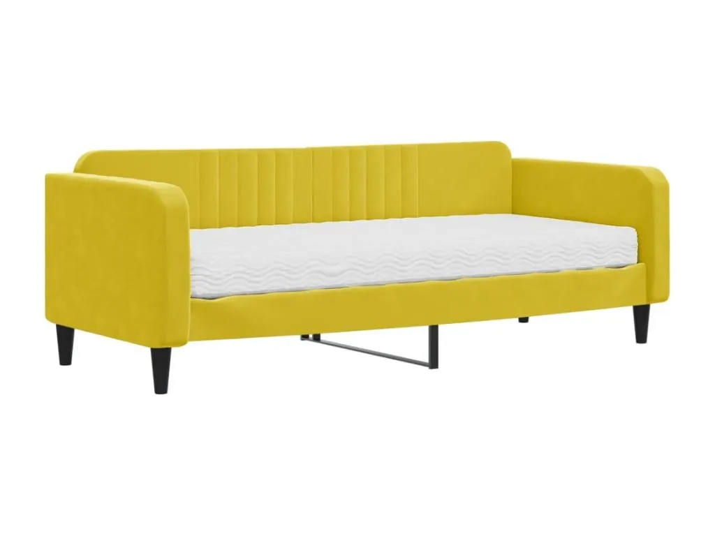 Decoencanto Sofá cama con colchón terciopelo amarillo 90x200 cm