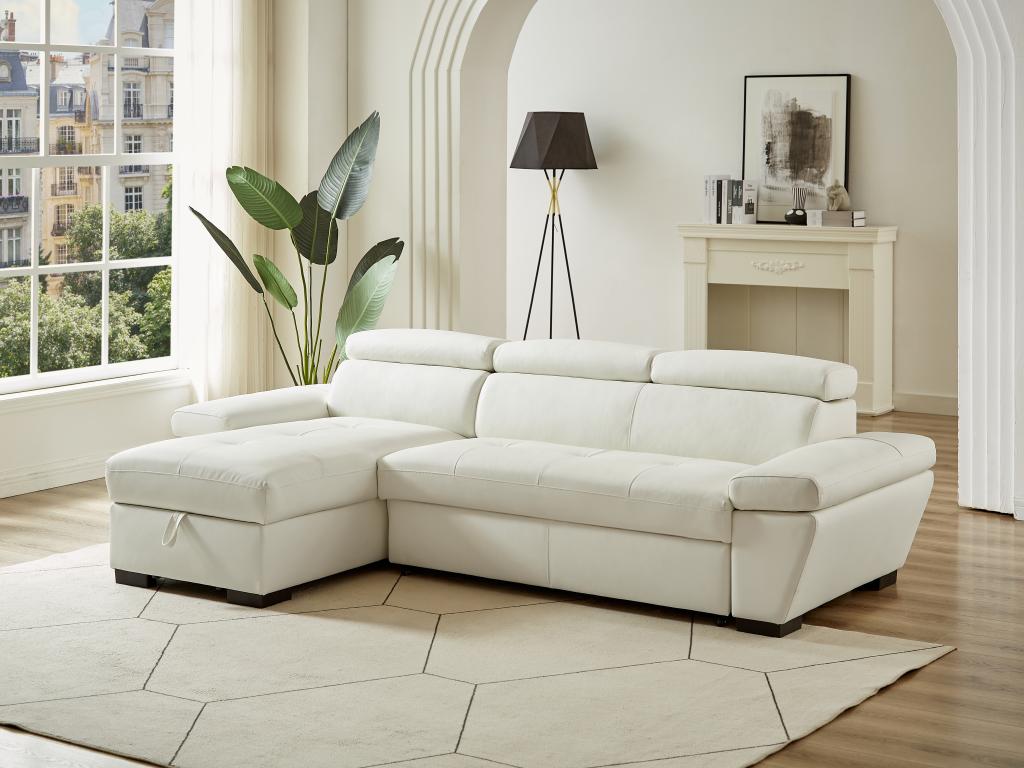 Sofá cama ángulo izquierdo bimateria piel - blanco