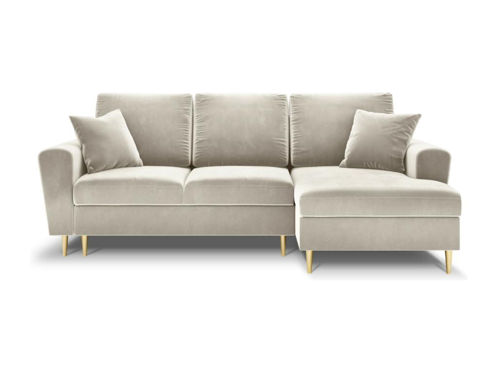 hogvips - Sofá cama esquinero derecho con baúl de almacenaje "Kyoto" 4 plazas de terciopelo beige claro - 241x145x88cm