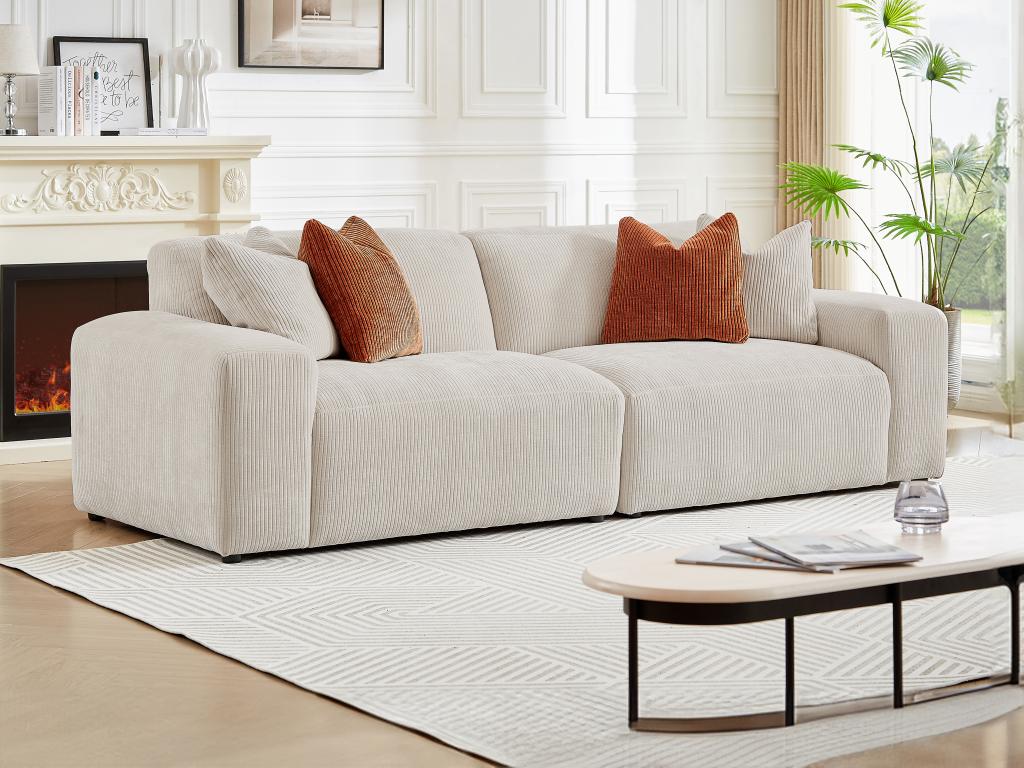 Sofá de 3 plazas de pana color beige - Nidolux
