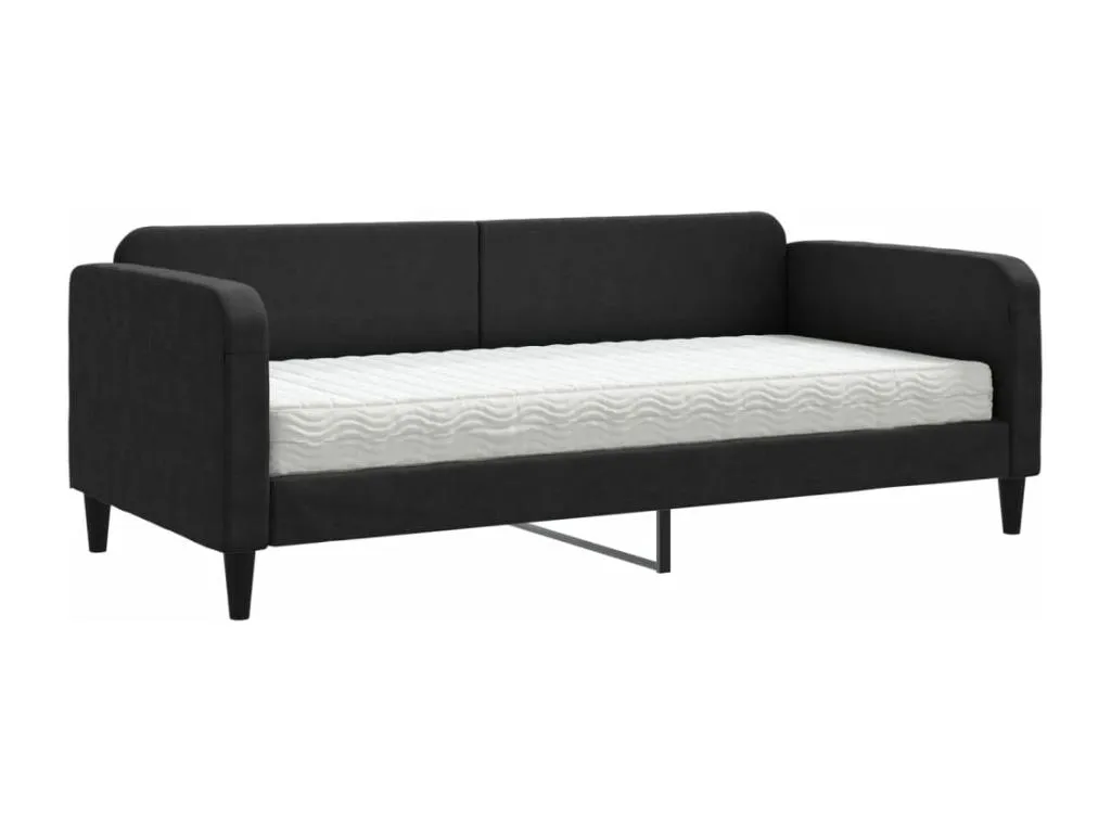 Sofá cama con colchón tela negro 90x190 cm