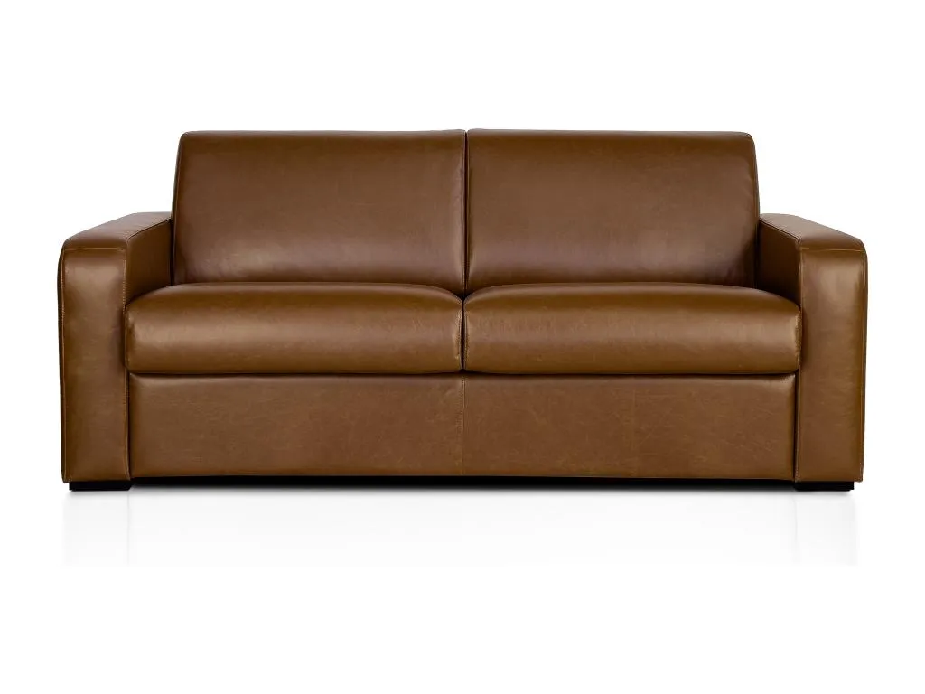 Sofá cama de 3 plazas de apertura rápida en piel de búfalo vintage caramelo colchón de 14 cm Sancaldeco VGLG40502