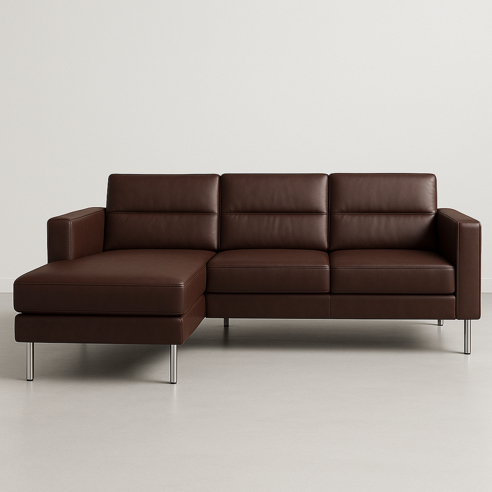 Sofá Seccional 3 Plazas Piel Sala Estilo Moderno 280cm Marrón