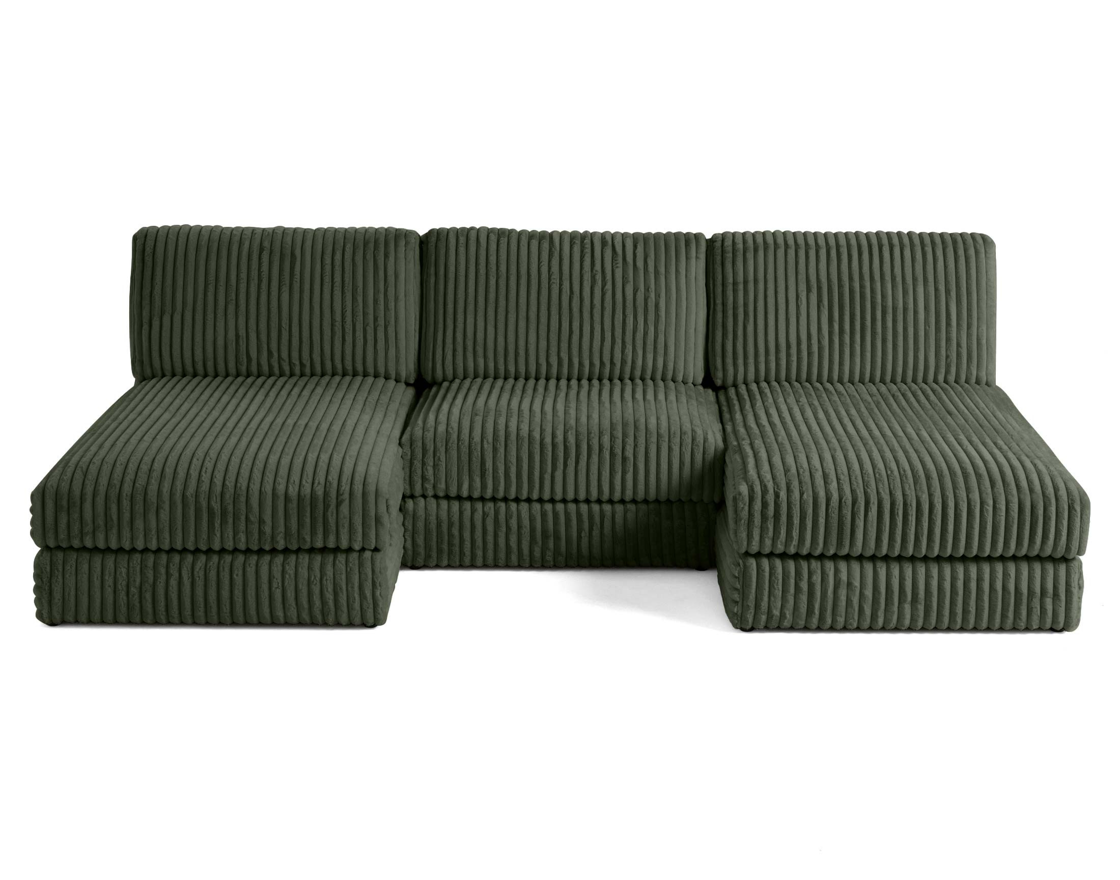 Sofá modular de 5 plazas en forma de U, en peluche verde con textura ek4450v5