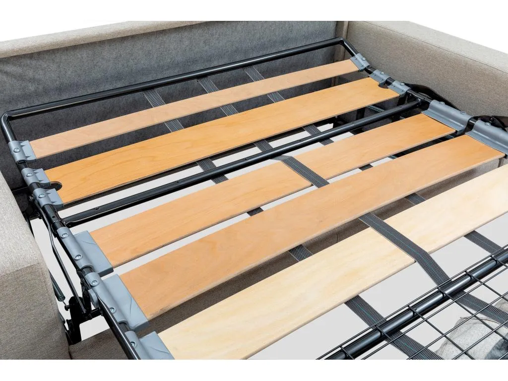 Sofá cama de 4 plazas tipo italiano de piel sintética Patriciabaezcasa - Blanco - Somier de láminas de 160 cm - Colchón de 18 cm