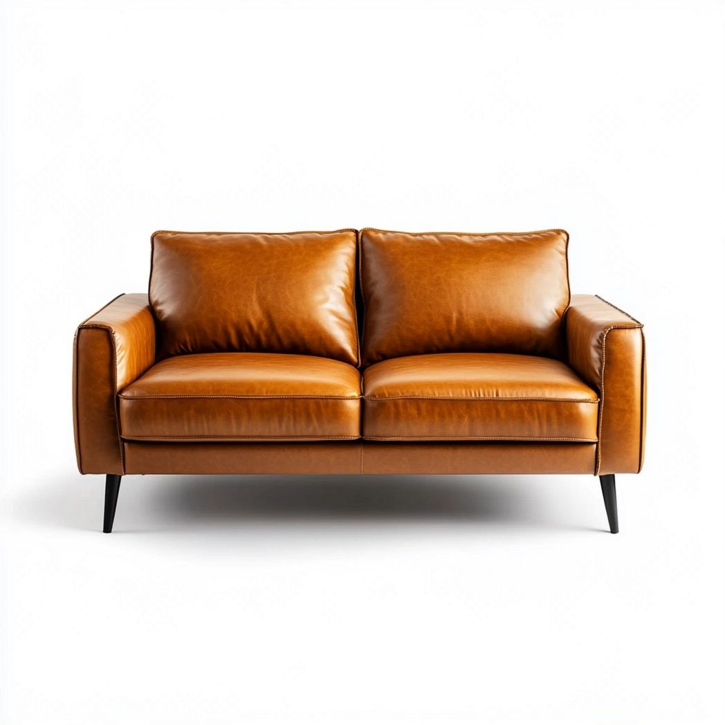 Sofá de 2 Plazas de Cuero Sintético Marrón con Patas de Hierro 170x85x75 cm