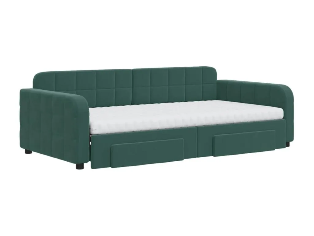 Sofá cama Hogarmini con cajones terciopelo verde oscuro 100x200 cm 98686sbdy