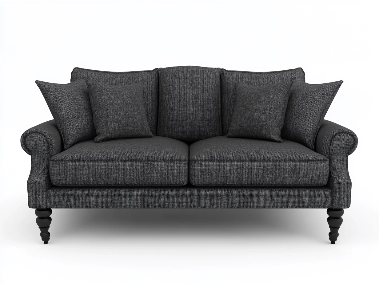 Sofá gris oscuro de estilo clásico para sala de estar de 2 plazas con tapizado de tela resistente y patas de madera SM6753843