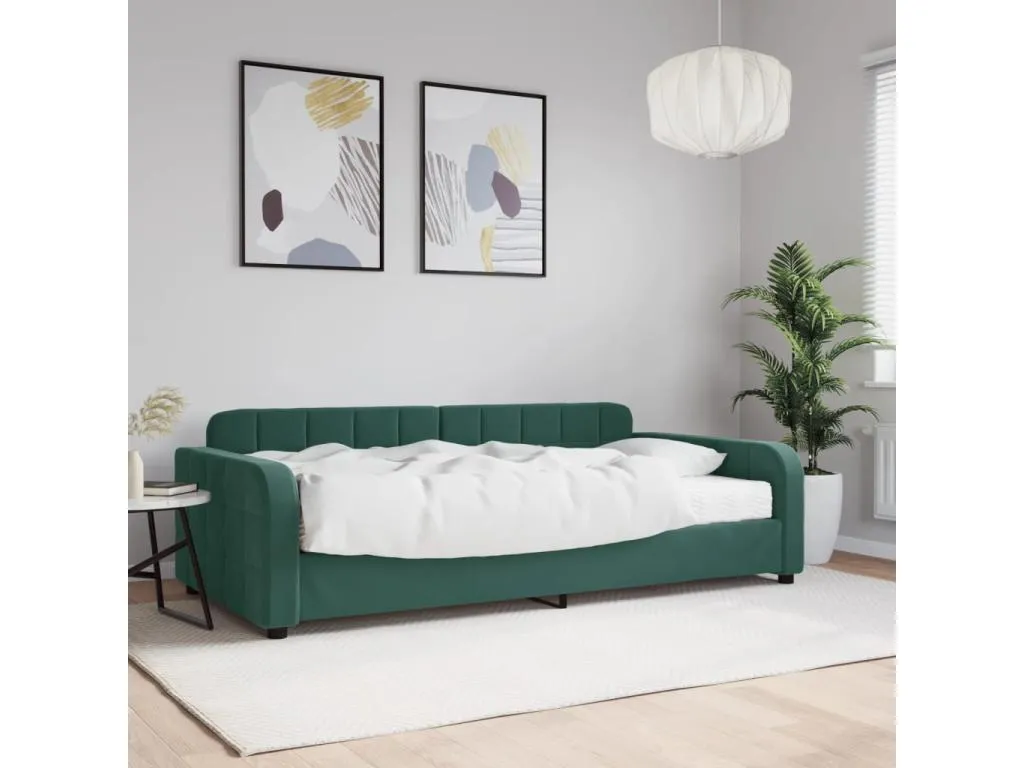 Sofá cama con colchón terciopelo verde oscuro 100x200 cm