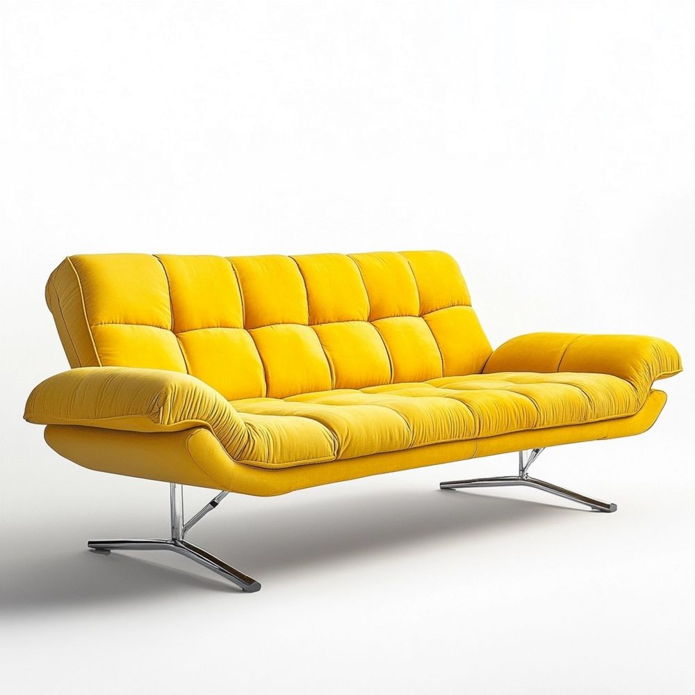 Sofá Amarillo Moderno Salón 3 Plazas Reclinable Tela Acolchada