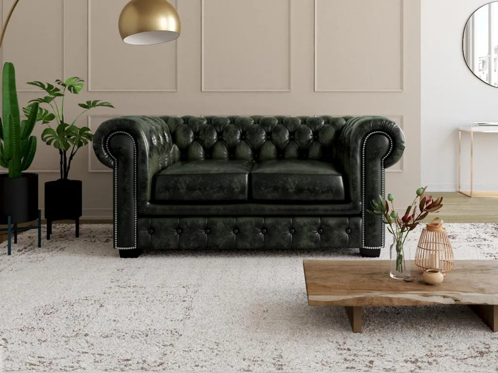 Sofá 2 plazas Alkifurniturees piel de búfalo - Verde UFMK80204
