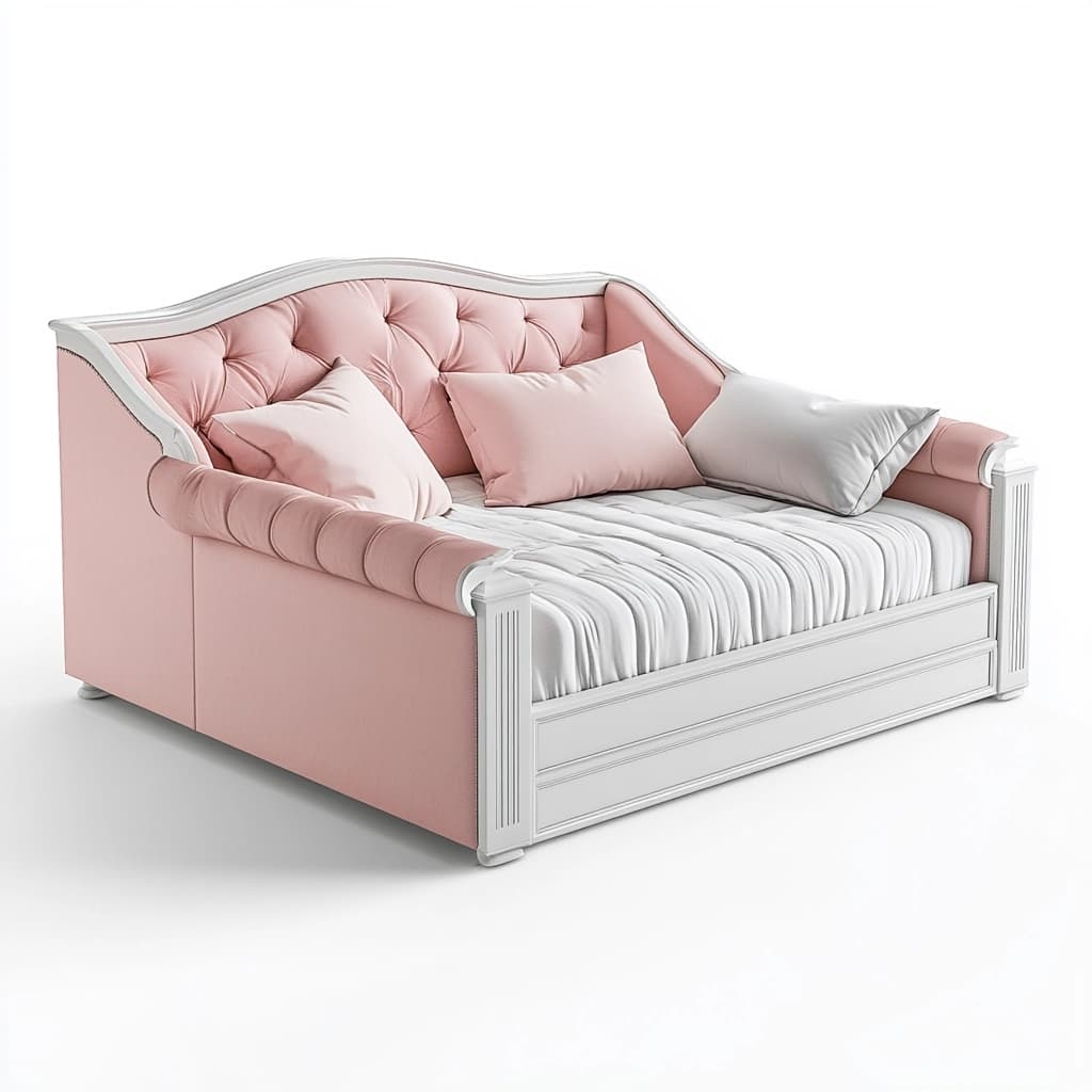 Sofá cama de dos plazas tapizado rectangular madera terciopelo 200x100cm rosa/blanco